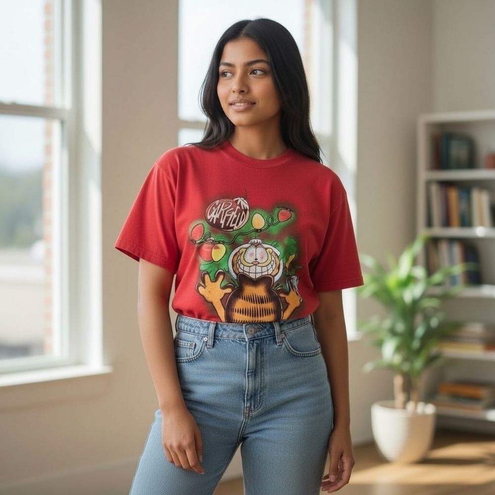 Vintage 80's Garfield Christmas Single Stitch Short Sleeve Graphic Tshirt Size L